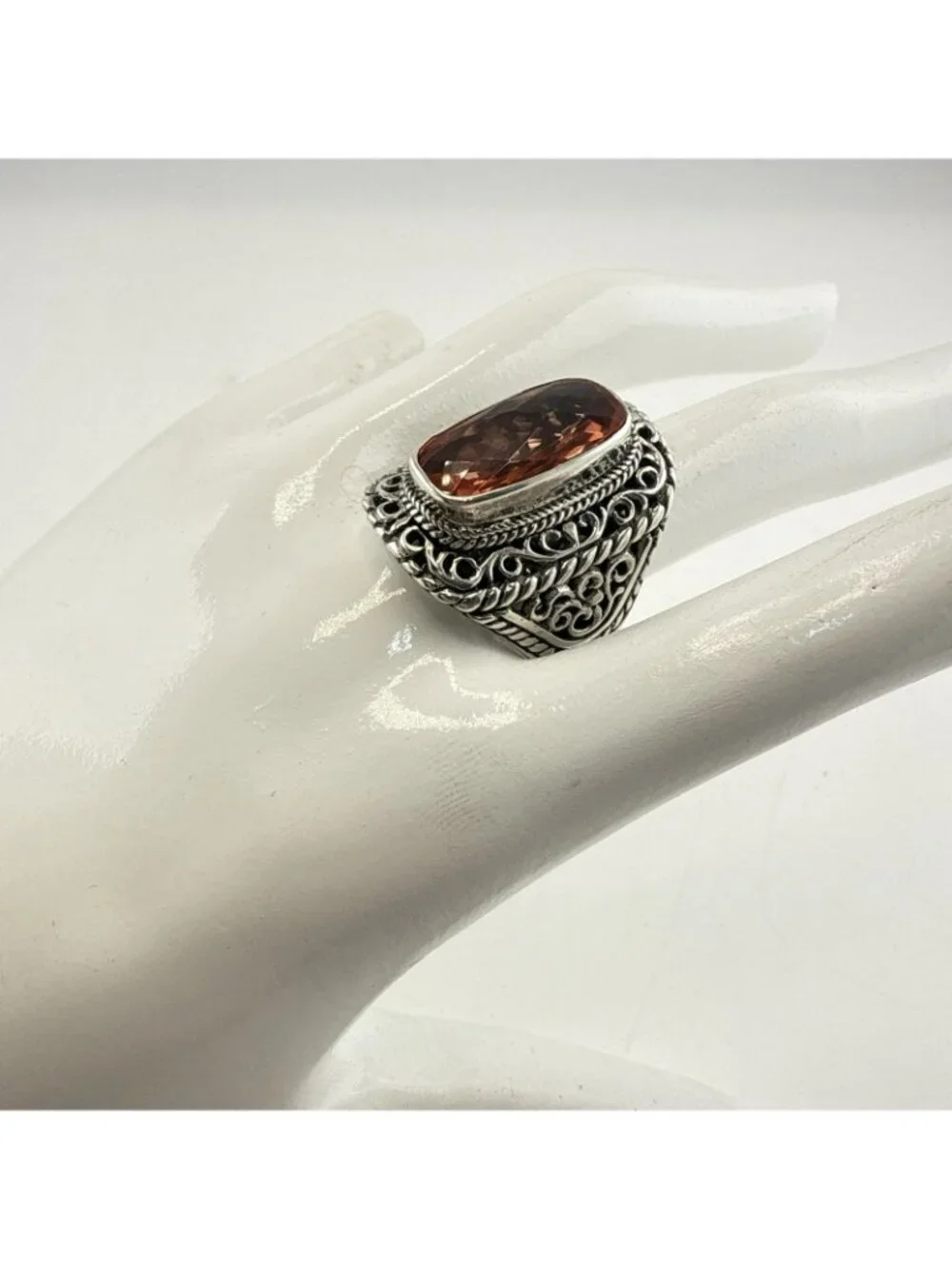Sarda Sterling Silver Ring Melon Quartz Pebbled Sz 9 JTV Caviar Bali 925